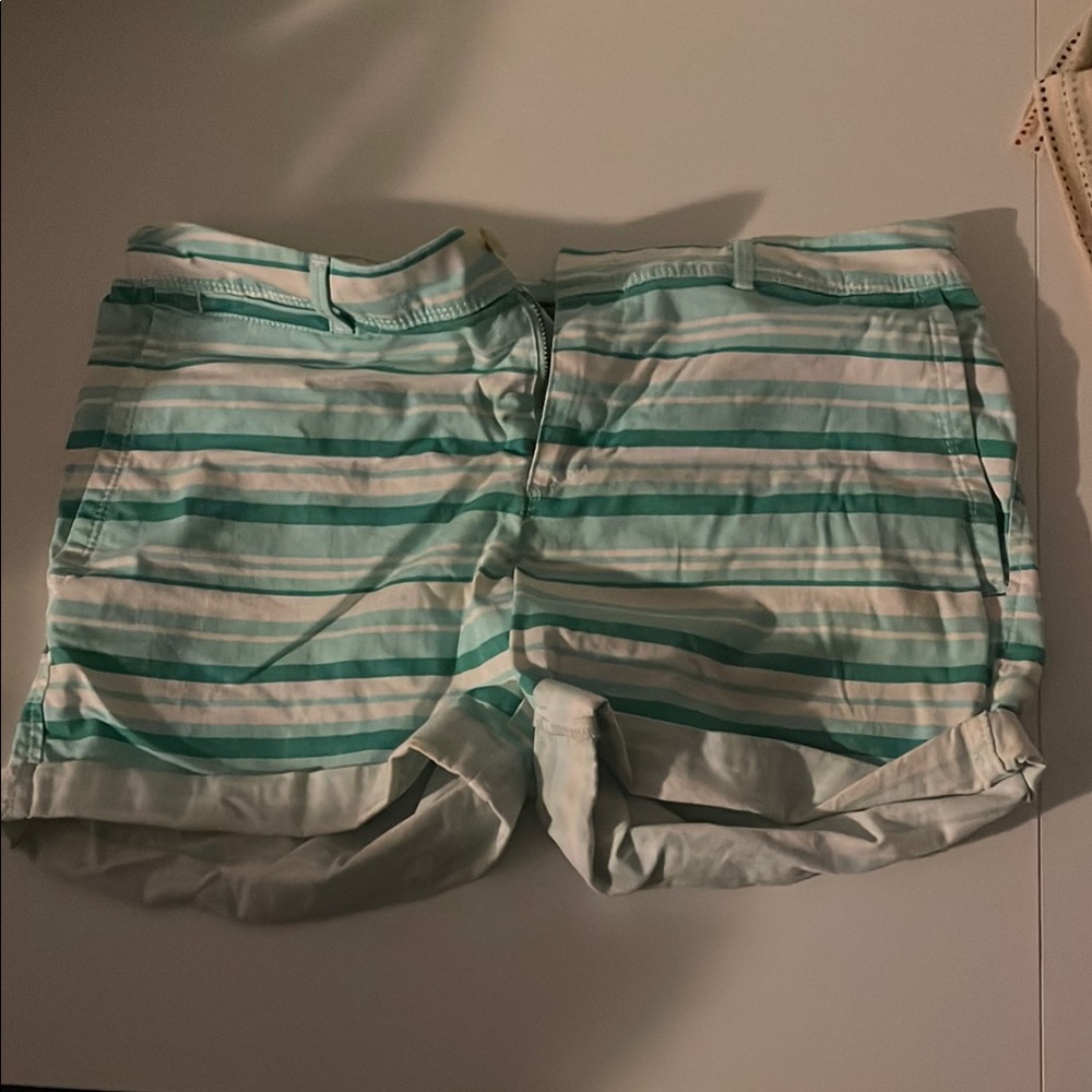 Banana Republic Striped Aqua and White Women's Shorts